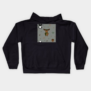 Winter Green Moose Woodland Pattern Kids Hoodie